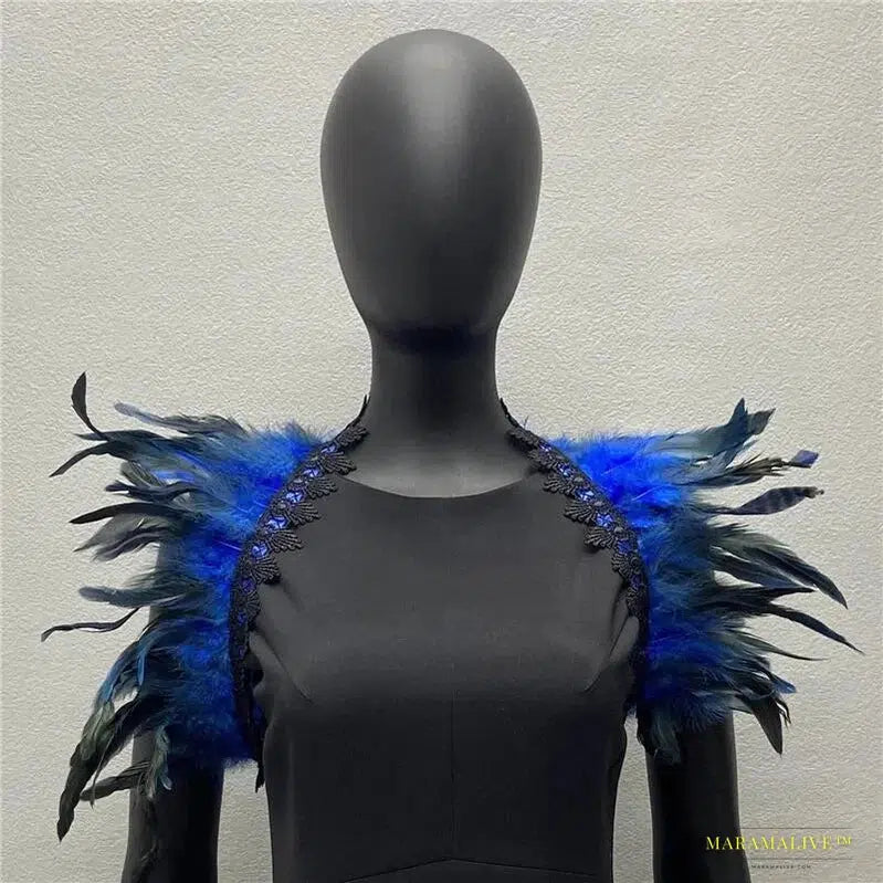 Maramalive™ Handmade Gothic Punk Neck Collar Choker Scarf with Turkey Feather Shawl Shrug Wrap Cape for Halloween Party Wedding & Clubbing