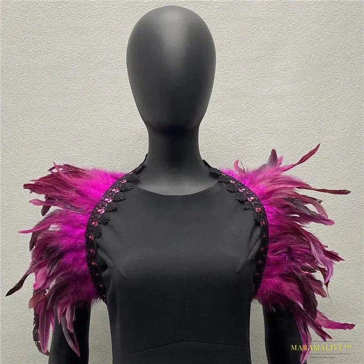 Maramalive™ Handmade Gothic Punk Neck Collar Choker Scarf with Turkey Feather Shawl Shrug Wrap Cape for Halloween Party Wedding & Clubbing