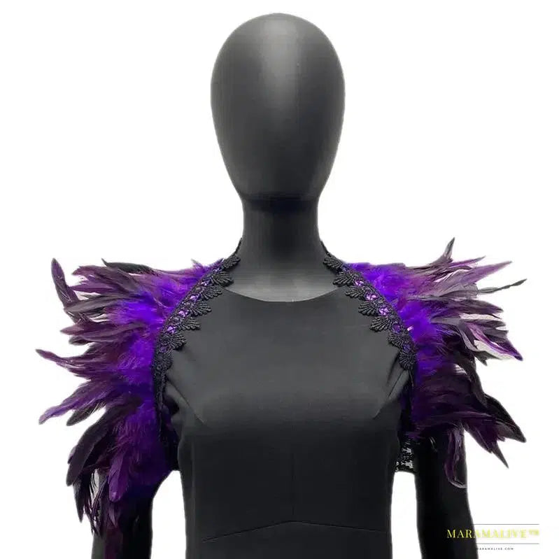 Maramalive™ Handmade Gothic Punk Neck Collar Choker Scarf with Turkey Feather Shawl Shrug Wrap Cape for Halloween Party Wedding & Clubbing