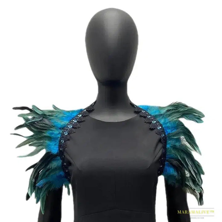 Maramalive™ Handmade Gothic Punk Neck Collar Choker Scarf with Turkey Feather Shawl Shrug Wrap Cape for Halloween Party Wedding & Clubbing