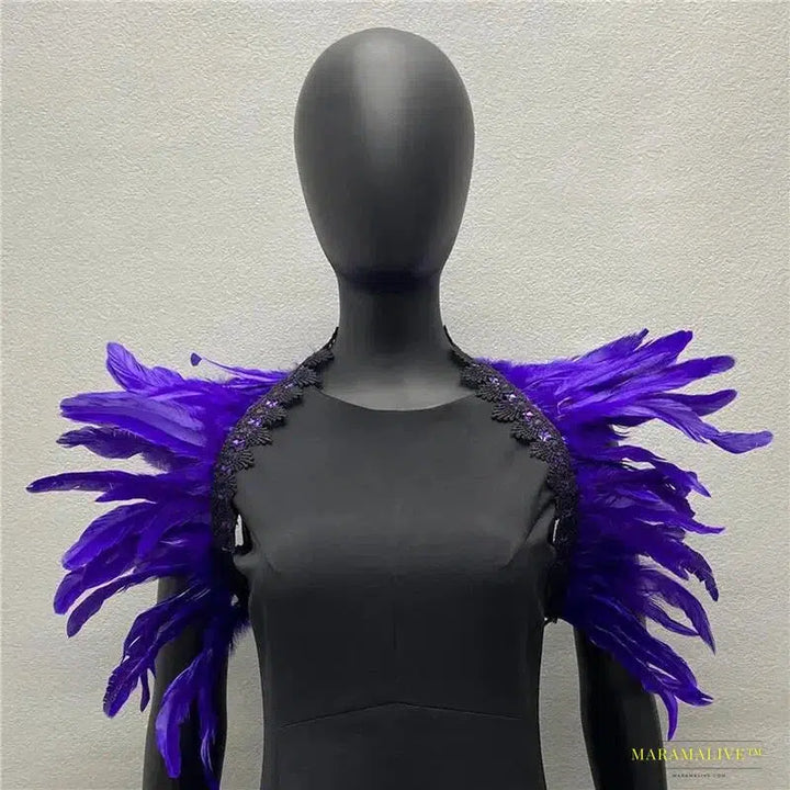 Maramalive™ Handmade Gothic Punk Neck Collar Choker Scarf with Turkey Feather Shawl Shrug Wrap Cape for Halloween Party Wedding & Clubbing