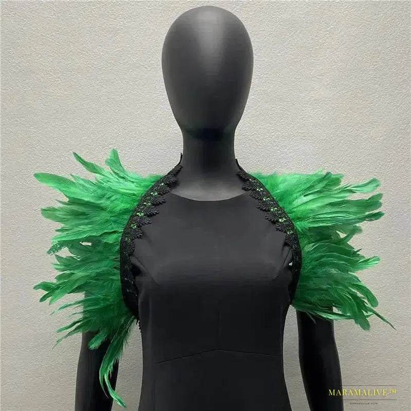 Maramalive™ Handmade Gothic Punk Neck Collar Choker Scarf with Turkey Feather Shawl Shrug Wrap Cape for Halloween Party Wedding & Clubbing