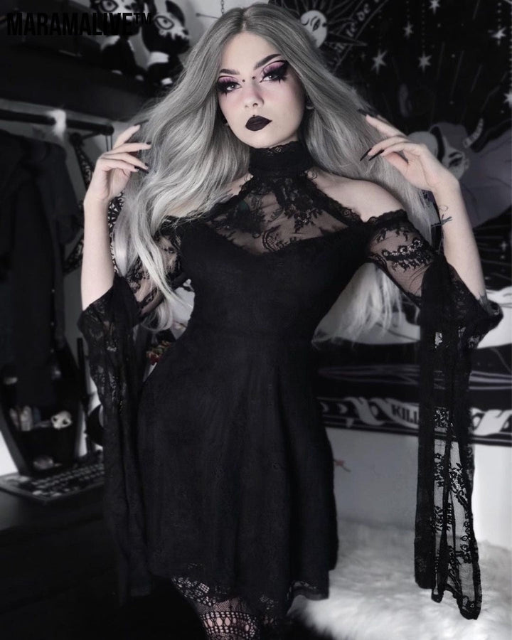 Maramalive™ Little Black Dress - Gothic Lace Panel Dress