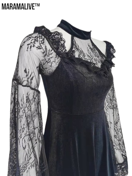 Maramalive™ Little Black Dress - Gothic Lace Panel Dress