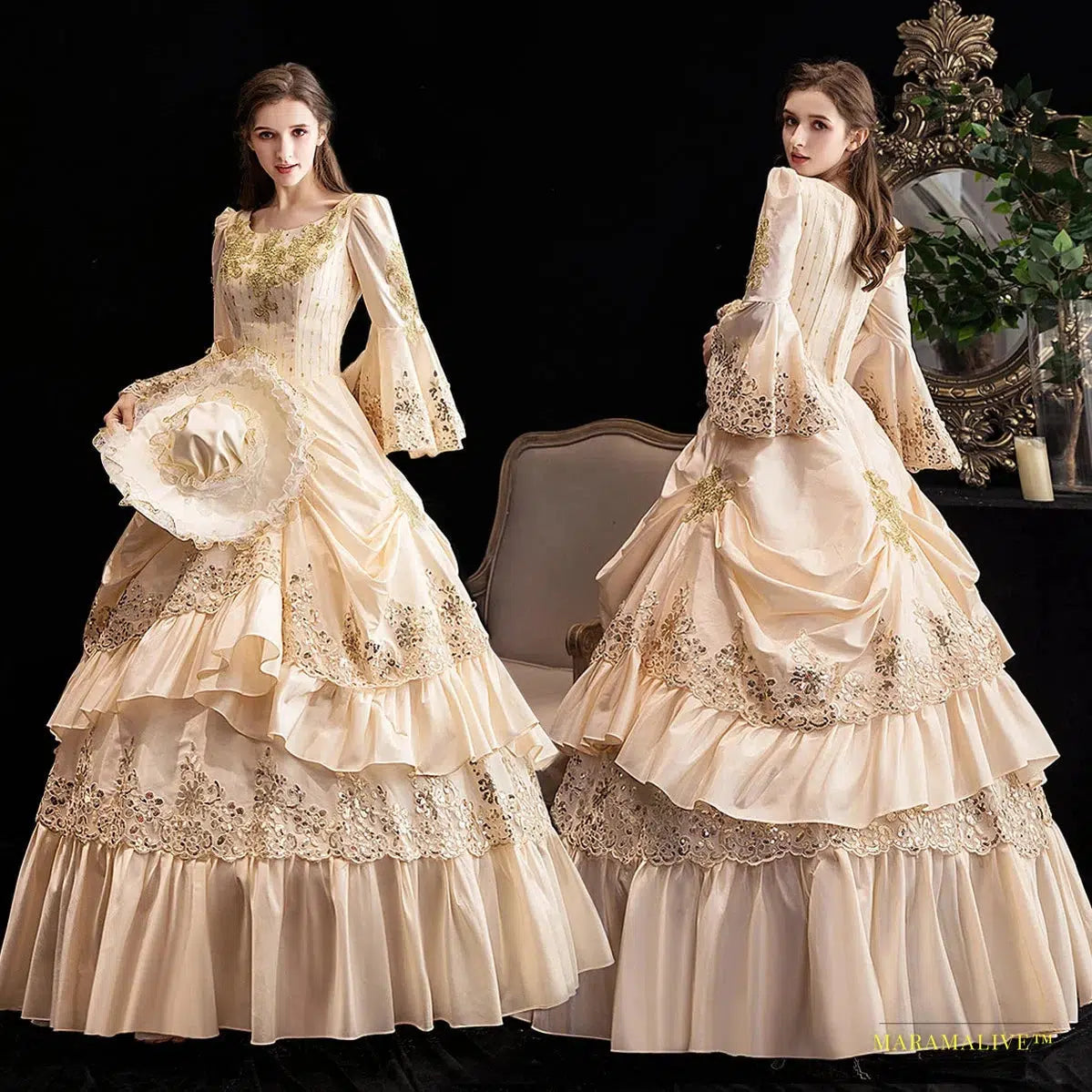 Maramalive™ Majestic 18th Century Rococo Baroque Victorian Dress - Marie Antoinette Ball Gown - Renaissance Historical Period Costume for Royalty Enthusiast