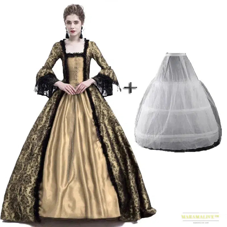 Maramalive™ Majestic Medieval Renaissance Queen Gown - Victorian Era Royalty Cosplay Maxi Dress with Petticoat