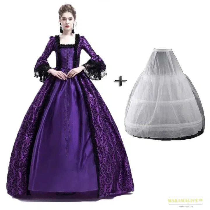 Maramalive™ Majestic Medieval Renaissance Queen Gown - Victorian Era Royalty Cosplay Maxi Dress with Petticoat