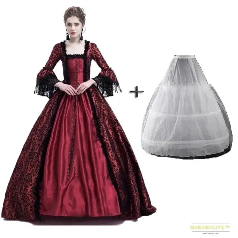 Maramalive™ Majestic Medieval Renaissance Queen Gown - Victorian Era Royalty Cosplay Maxi Dress with Petticoat