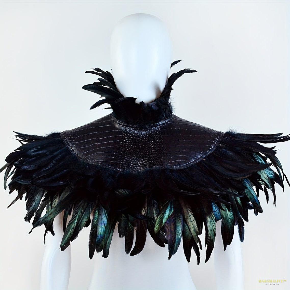 Maramalive™ Maleficent Witch Feather Collar & Crow Shawl - Halloween Costume Accessory, Polyester Swan Wing Cape For Women