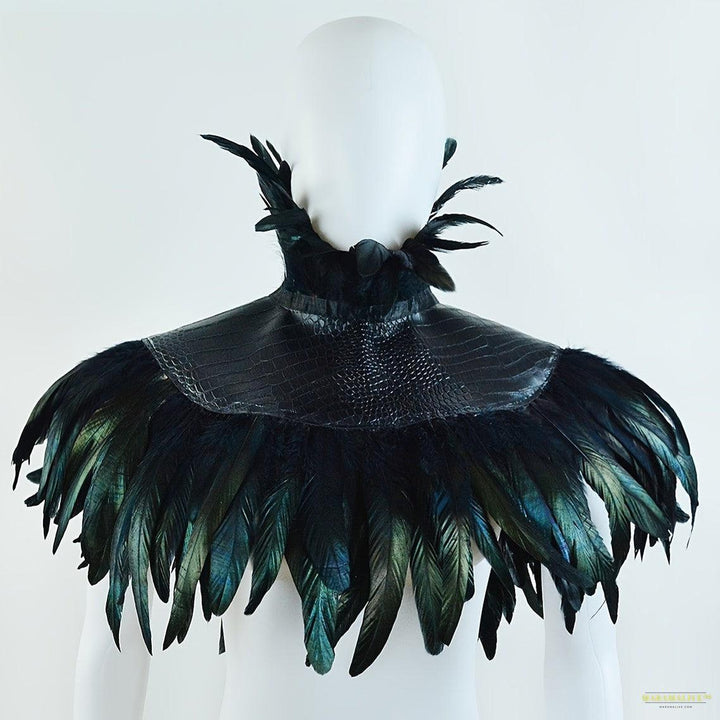 Maramalive™ Maleficent Witch Feather Collar & Crow Shawl - Halloween Costume Accessory, Polyester Swan Wing Cape For Women