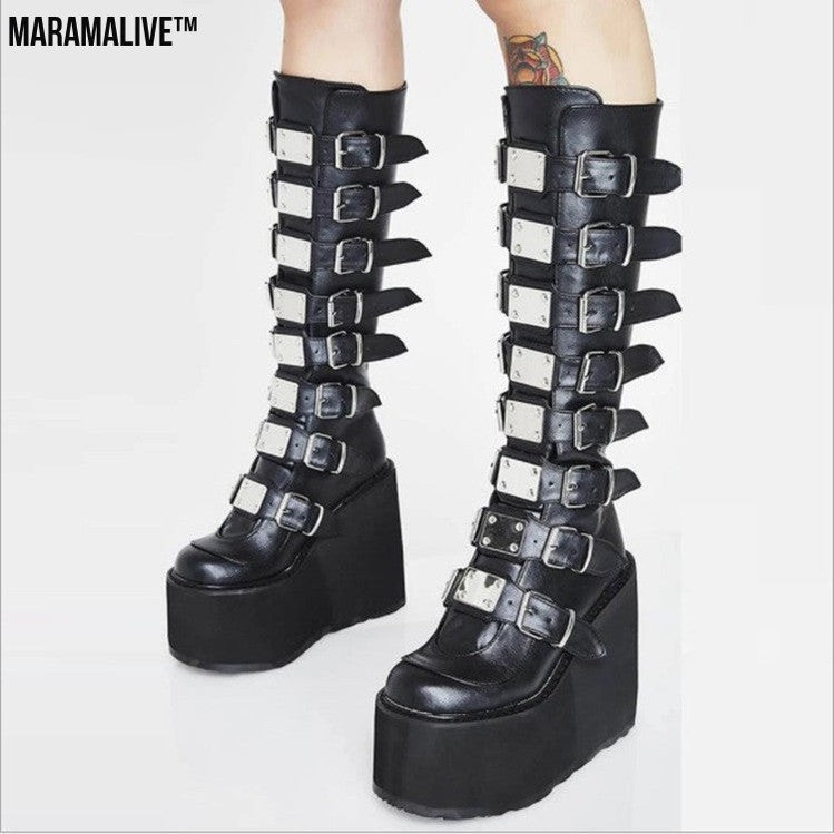 Maramalive™ Metal Buckle With Platform High Heel Plus Size Women's Boots