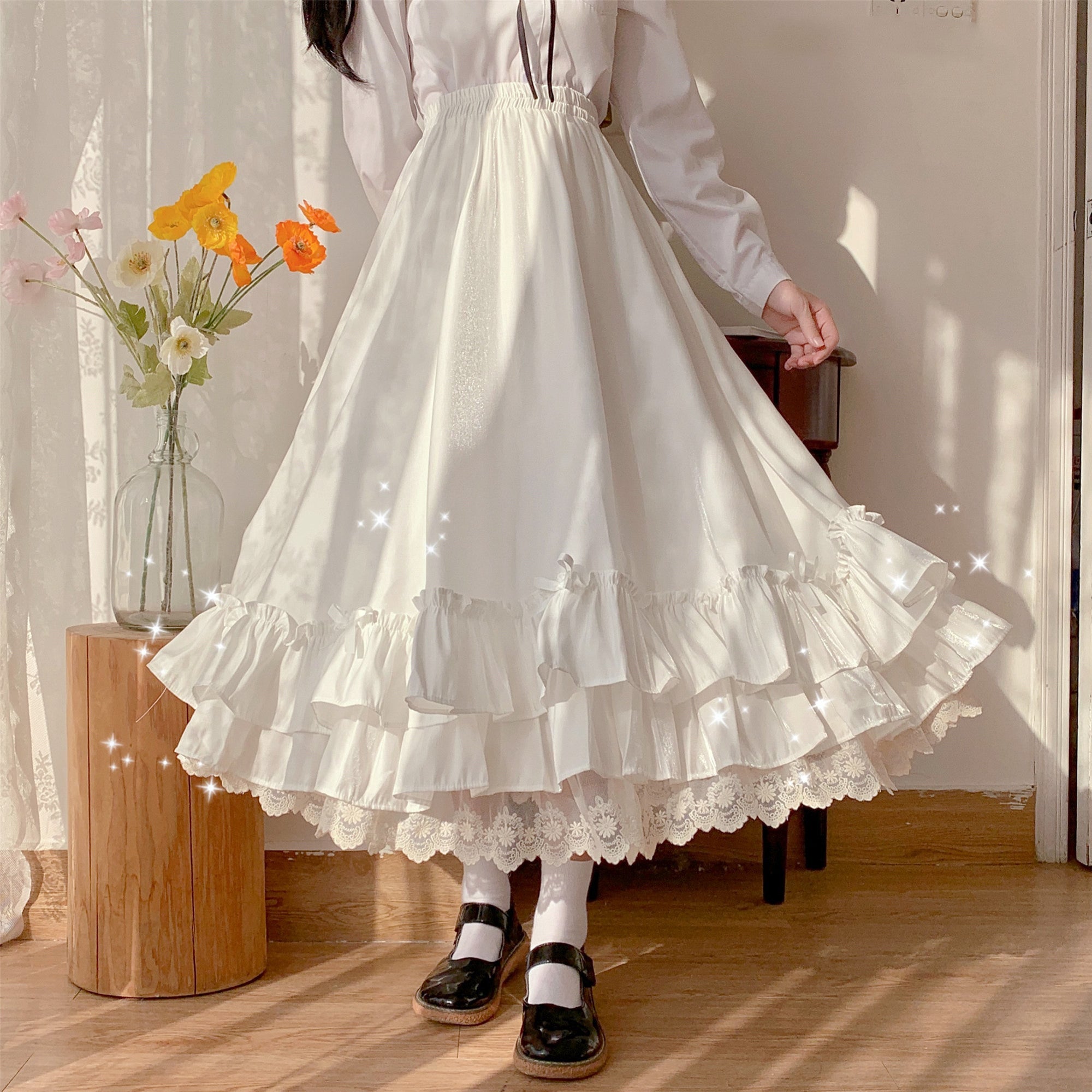 Maramalive™ Mid-length Petticoat Ruffled Skirt White