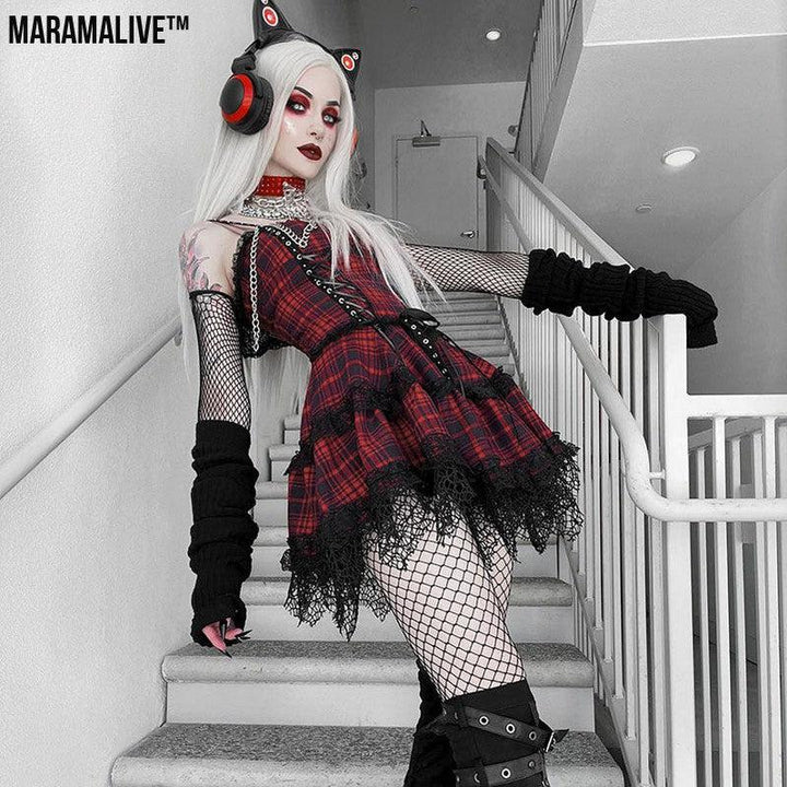 Maramalive™ New Gothic Plaid Suspender Dress - Underworld Tartan Mini-dress