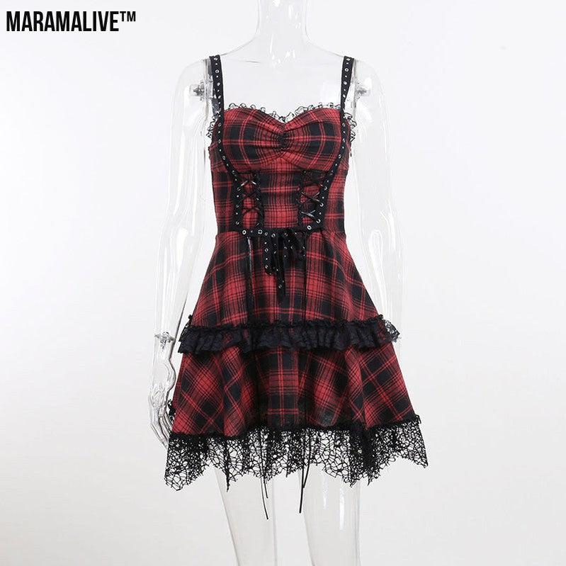 Maramalive™ New Gothic Plaid Suspender Dress - Underworld Tartan Mini-dress