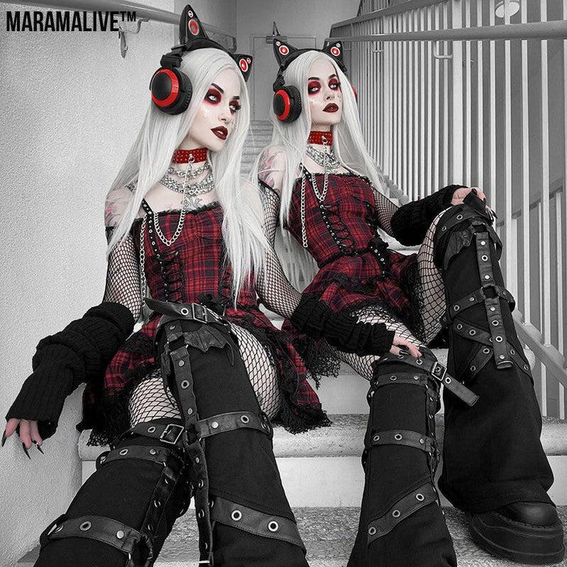 Maramalive™ New Gothic Plaid Suspender Dress - Underworld Tartan Mini-dress