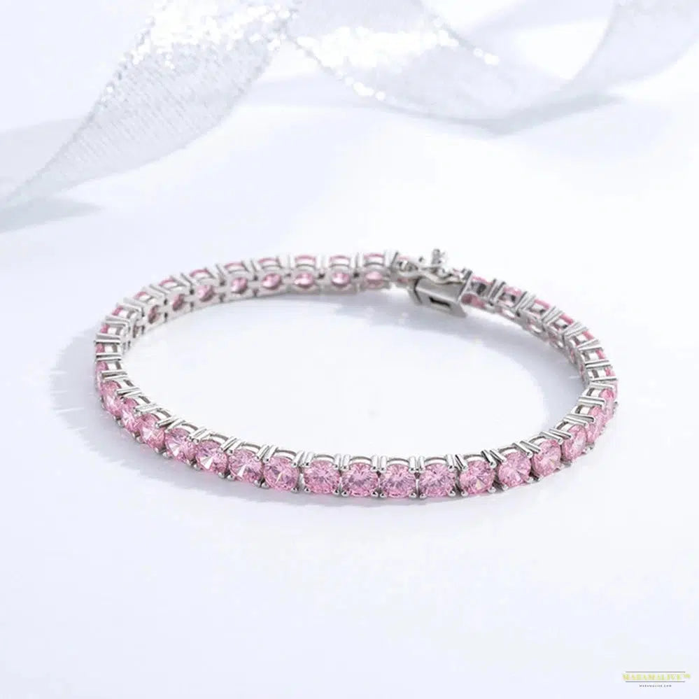 Maramalive™ New In Solid 925 Sterling Silver 5MM Lab Pink Sapphire Gemstone Tennis Chain Bracelets Fine Jewelry Christmas Gift