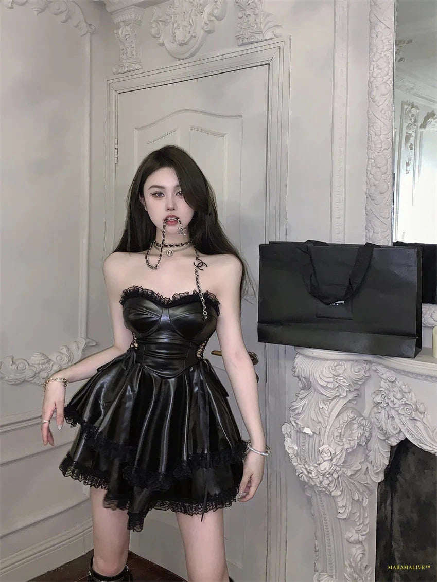 Maramalive™ New Summer Hot Girl Gothic Black Sexy strapless Dress Harajuku Punk Temperament Fashion Sling Sexy Dress