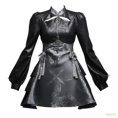 Maramalive™ Original Gothic Design Long Lantern Sleeve A-line black Dress Halloween Jacquard Suede Embroidery Dress Spring