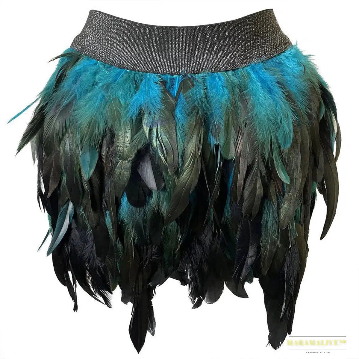 Maramalive™ Peacock Blue Irregular Colorful Feather Skirt – Handmade Festival Carnival Party Ball Fashion Skirt