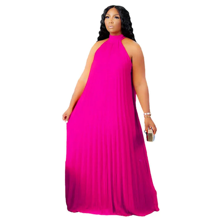 Maramalive™ Plus Size Halter Pleated Elegant Dress Female Casual Loose Prom Women Long Robe Summer Fashion Large Size Evening Dress