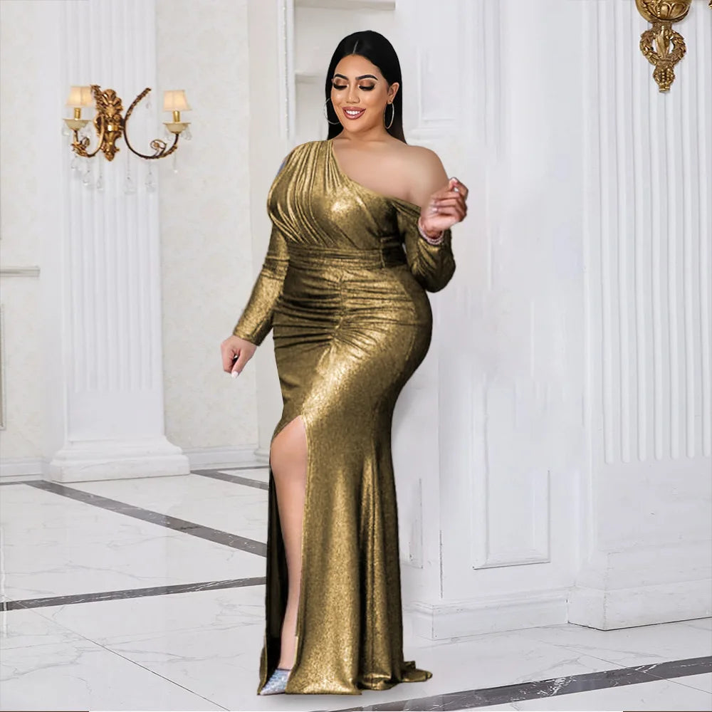 Maramalive™ Plus Size Leather Party Dress Female Ruched Luxury Dinner Prom Lady Evening Robe Autumn Elegant And Pretty Women Dresses