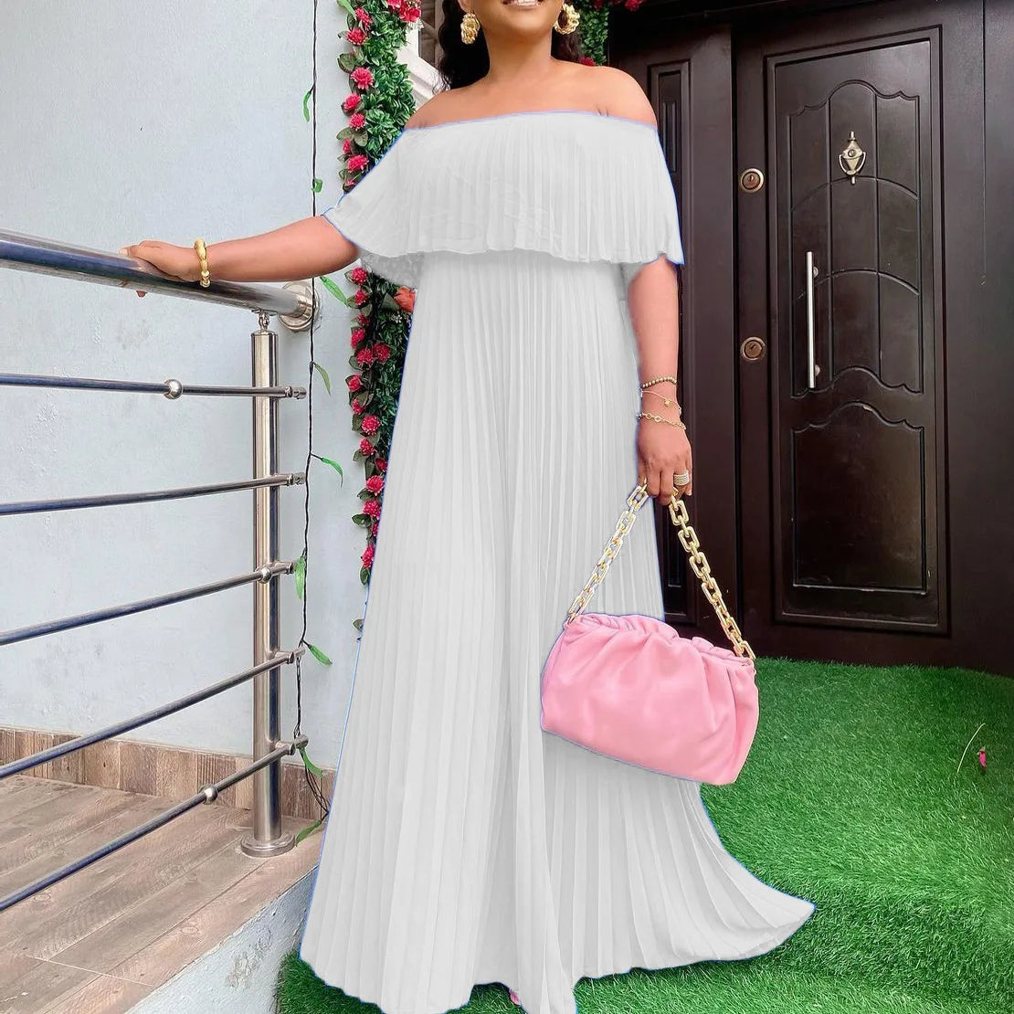 Maramalive™ Plus Size Pleated Elegant Dress Female Off Shoulder Casual Loose Party Clothing Summer Women One Piece Dress