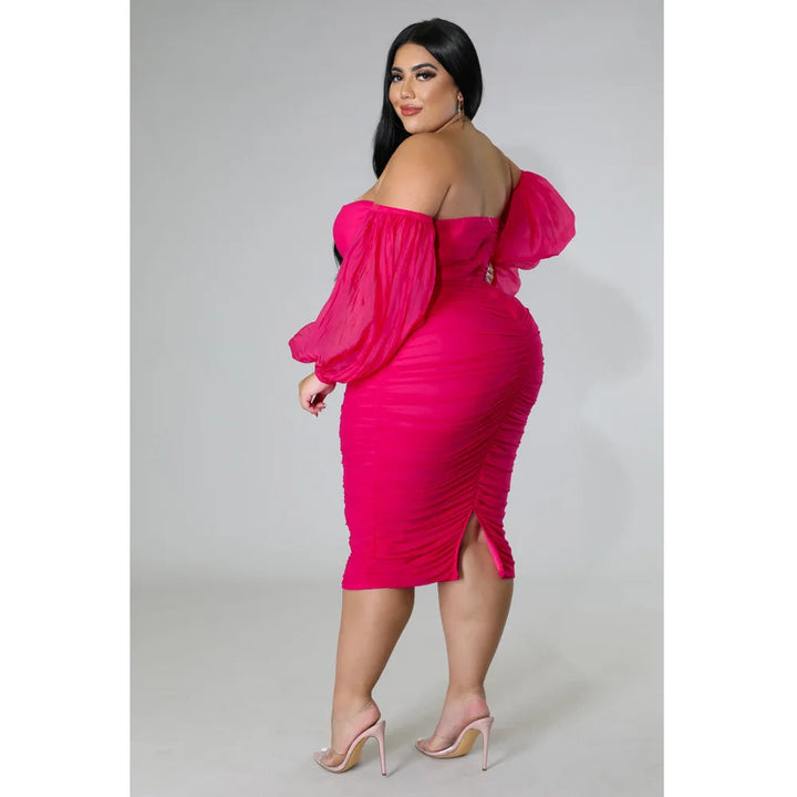 Maramalive™ Plus Size Ruched Party Dress Female Mesh Off Shoulder Luxury Prom Evening Dinner Robe Autumn Elegant Pretty Women Midi Dress