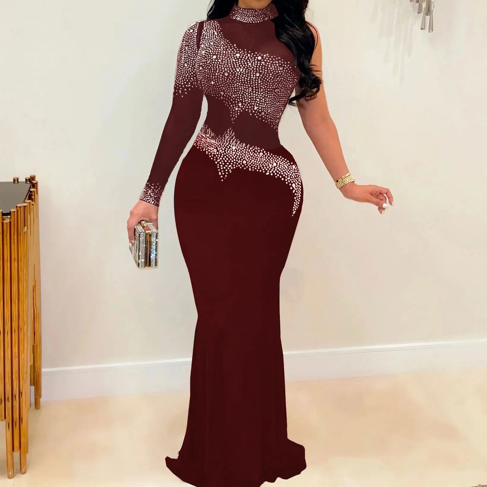 Maramalive™ Plus Size Sheer Rhinestone Party Dress Female Luxury Dinner Prom Lady Evening Robe Summer Elegant And Pretty Women Dresses