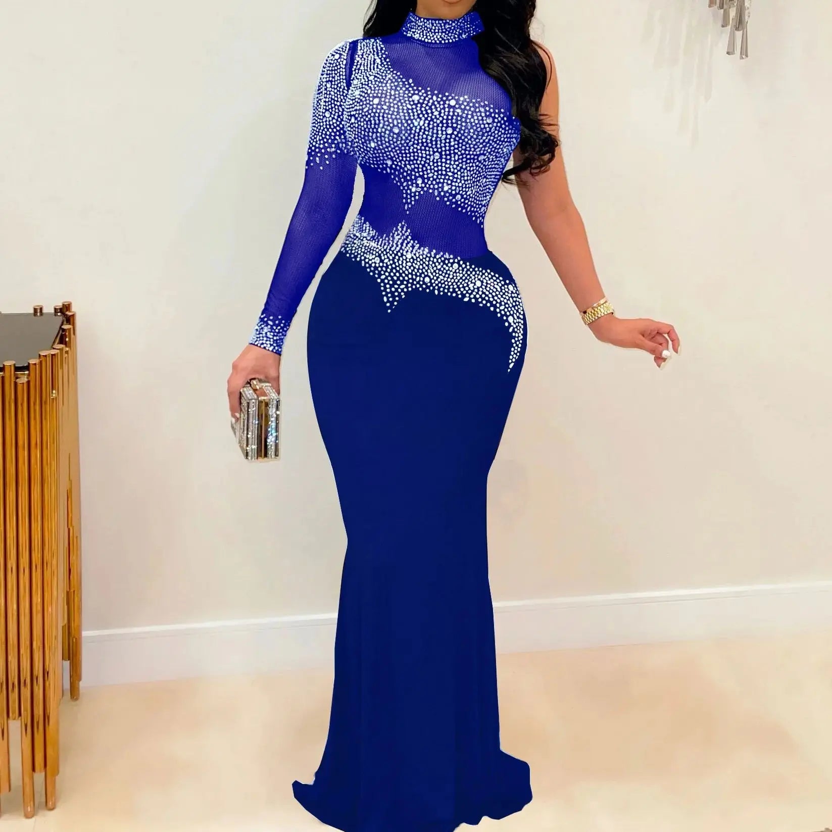 Maramalive™ Plus Size Sheer Rhinestone Party Dress Female Luxury Dinner Prom Lady Evening Robe Summer Elegant And Pretty Women Dresses