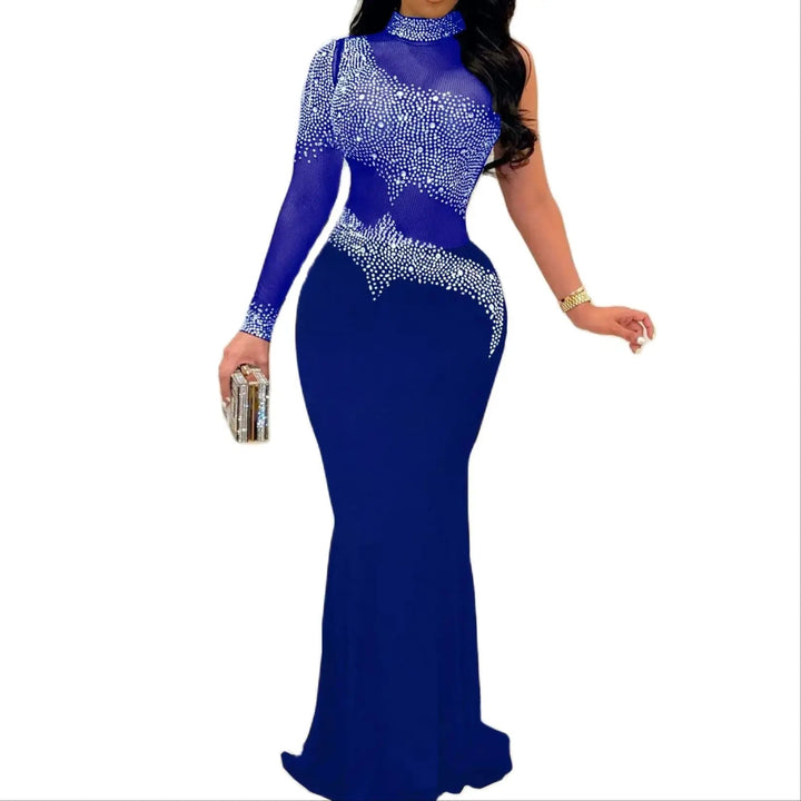 Maramalive™ Plus Size Sheer Rhinestone Party Dress Female Luxury Dinner Prom Lady Evening Robe Summer Elegant And Pretty Women Dresses