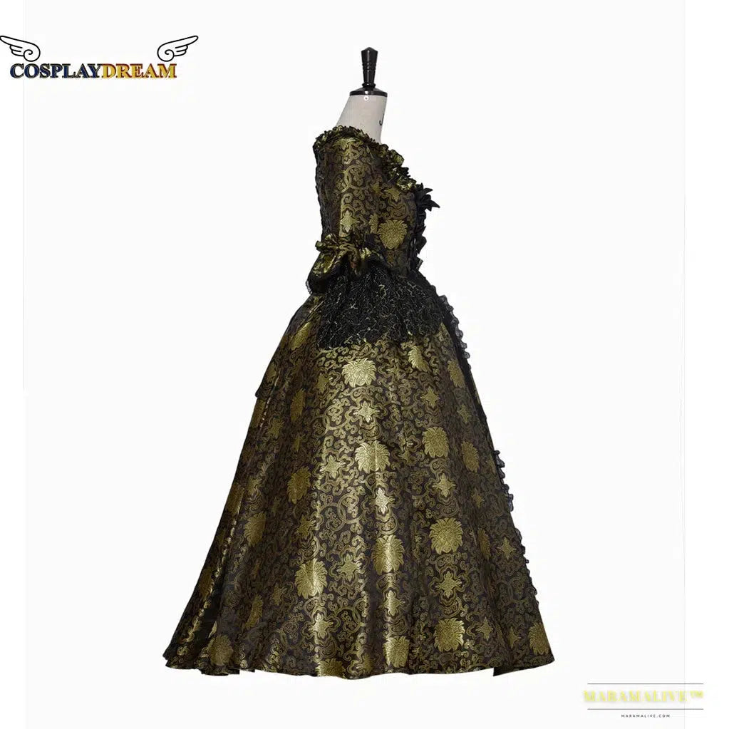 Maramalive™ Queen Charlotte Cosplay Gold & Black Dress - Rococo Marie Antoinette Ball Gown - Elizabethan Colonial Royalty Costume