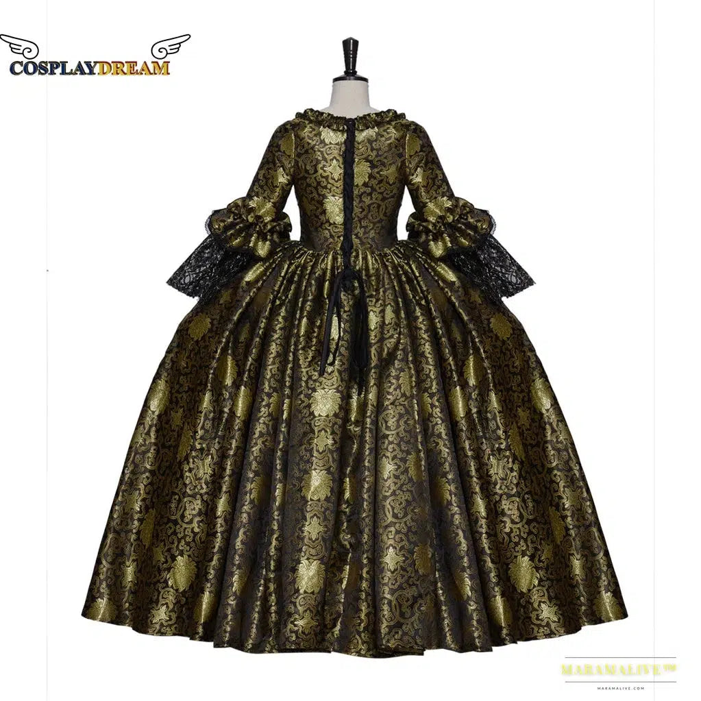 Maramalive™ Queen Charlotte Cosplay Gold & Black Dress - Rococo Marie Antoinette Ball Gown - Elizabethan Colonial Royalty Costume