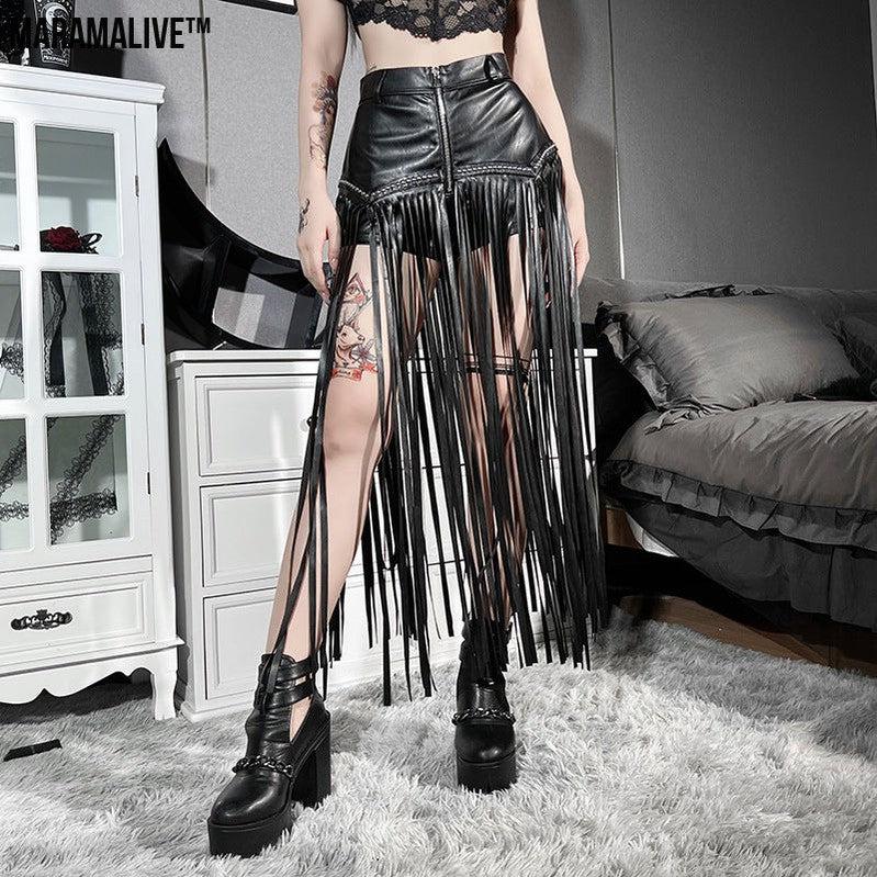 Maramalive™ Rivet Fringed Gothic Short Skirt