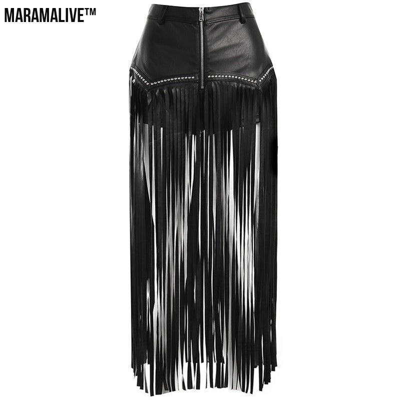 Maramalive™ Rivet Fringed Gothic Short Skirt