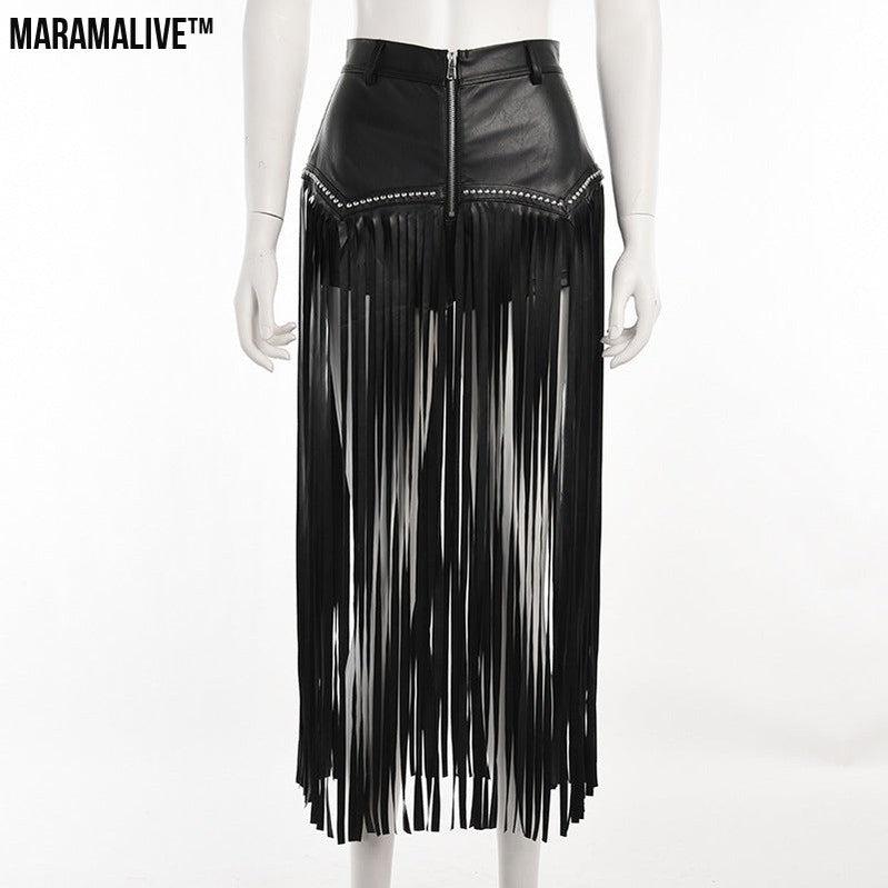 Maramalive™ Rivet Fringed Gothic Short Skirt