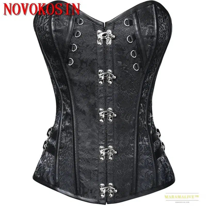 Maramalive™ S-6XL PU Gothic Bandage Back Corsage Women Sexy Shaper Faux Leather Erotic Top Lace Waistband Gathering Corsets Rivet Bustier