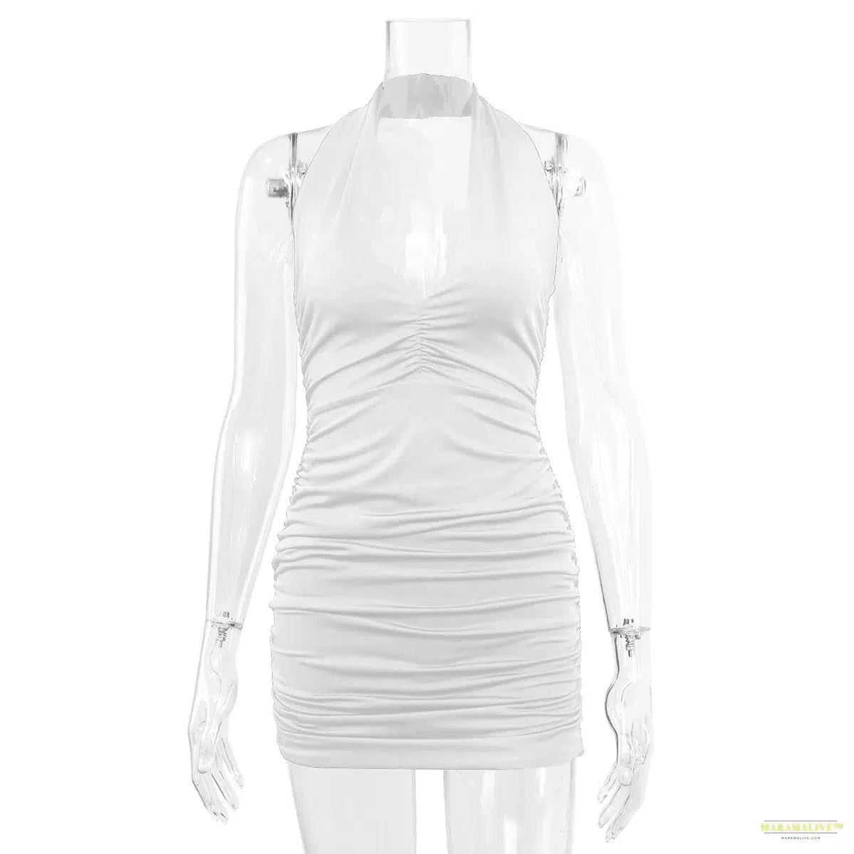 Maramalive™ Sexy Deep V Evening Party Sleeveless Backless Dress 2024 Summer Short White Halter Dresses Women Tight Club Mini Dress Clubwear