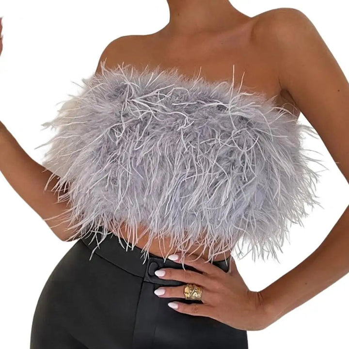 Maramalive™ Sexy Feather Strapless Tank Tops Women Summer Party Club Sleeveless Fluffy Fashion Tops Female