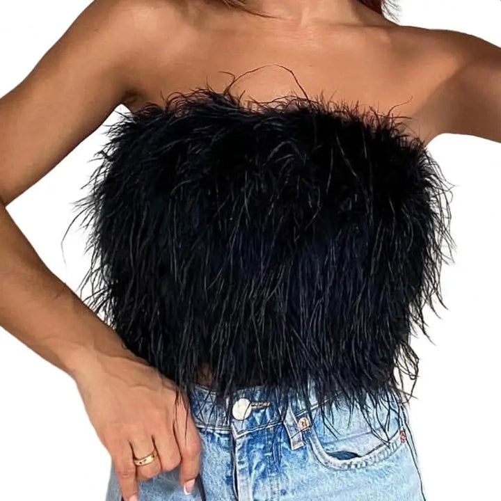 Maramalive™ Sexy Feather Strapless Tank Tops Women Summer Party Club Sleeveless Fluffy Fashion Tops Female