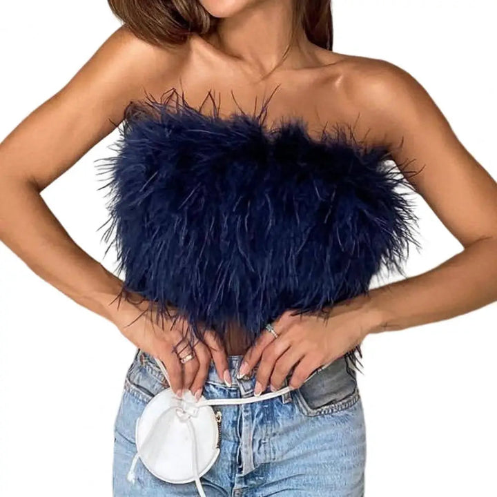 Maramalive™ Sexy Feather Strapless Tank Tops Women Summer Party Club Sleeveless Fluffy Fashion Tops Female