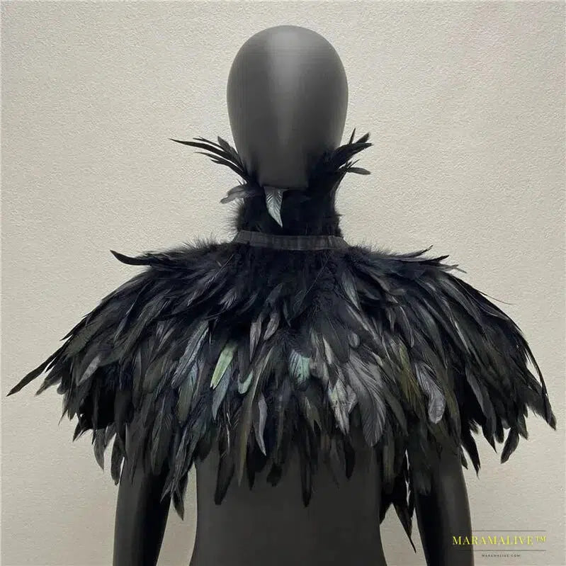 Maramalive™ Shoulder Cape for Women Cloak Party Coat Feather Punk Gothic Coat Woman Prom Clothes Shawl Feather Halloween Coats Jackets