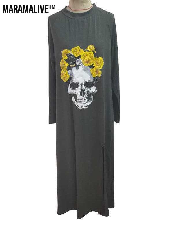 Maramalive™ Slim Fit Midi Dress With Printed Skull