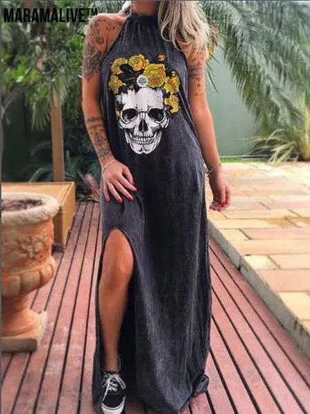 Maramalive™ Slim Fit Midi Dress With Printed Skull