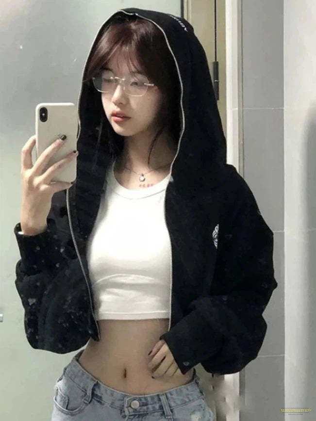 Maramalive™ Streetwear Hoodies Women Harajuku Casual Hooded Zipper Jackets Crop Tops 2023 Ropa Mujer Casual Korean Fashion Y2k Sweatshirt