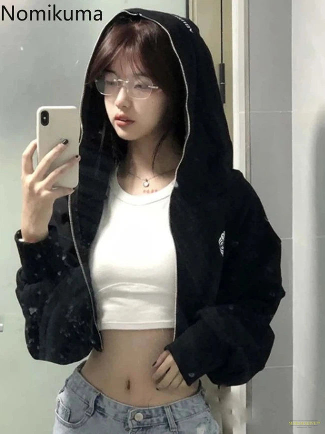 Maramalive™ Streetwear Hoodies Women Harajuku Casual Hooded Zipper Jackets Crop Tops 2023 Ropa Mujer Casual Korean Fashion Y2k Sweatshirt