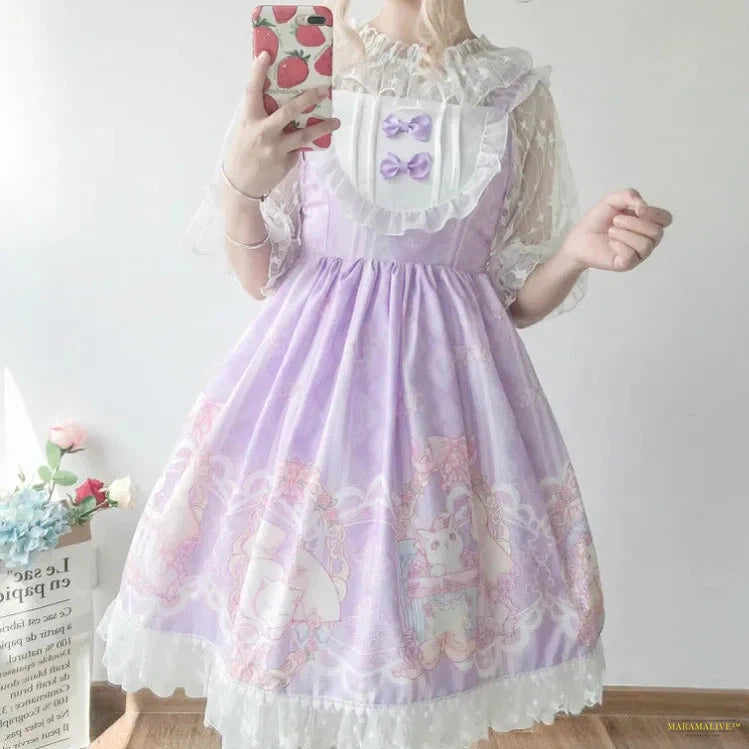 Maramalive™ Summer Women Skirt Lolita dress Sweet Straped Dresses Female Girls Lace Ruffle Cat Loli Kawaii Carnival Party