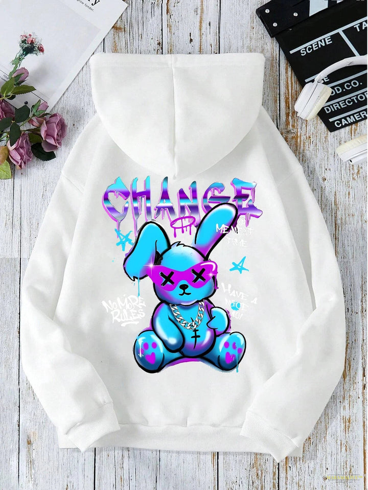 Maramalive™ Trendy Rabbit Cartoons Print Sweatshirt Female Fashion All-Match Street Hoody Crewneck Casual Hoodies Pullover Oversize Clothing