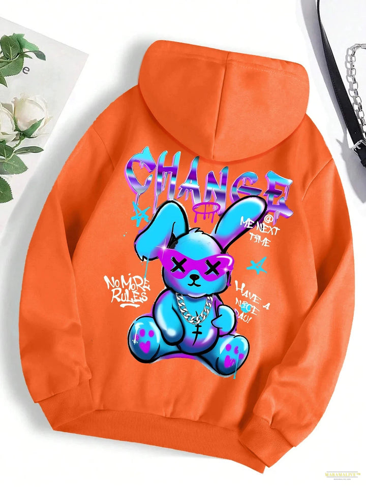 Maramalive™ Trendy Rabbit Cartoons Print Sweatshirt Female Fashion All-Match Street Hoody Crewneck Casual Hoodies Pullover Oversize Clothing