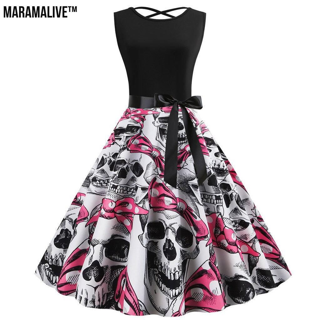 Maramalive™ Trick or Treat Temptress Halloween sleeveless print dress