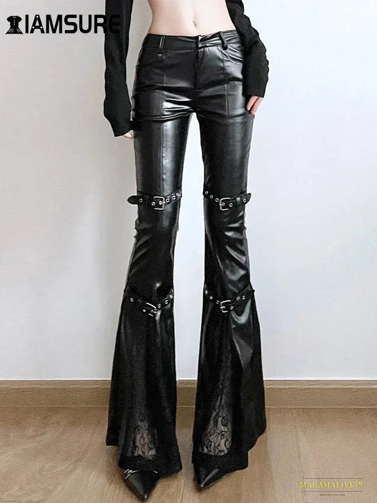 Maramalive™ Vibrant Gothic Fashion Patchwork PU Leather Flare Pants - Luxury Streetwear